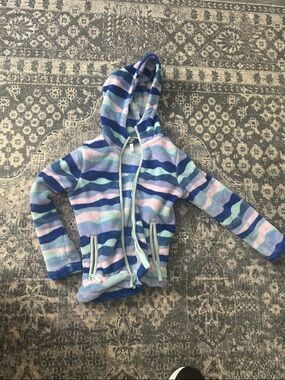 Girls' Striped Hooded Fleece Jacket - Blue & Pink